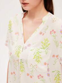 LUVLETTE 夏季柔软人造丝度假印花短袖基本款纽扣上衣和短裤女士家居服透气睡衣套装婚礼必备带口袋长裤内衣新娘贴身内衣四角裤套装 - 白色 - 查看 4