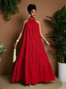 Maweii Plus Size Ruched Sleeveless Flowy Elegant Vacation Dress