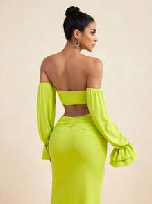 LUNA B Solid Color Strapless Long Sleeves Bandeau Crop Top For Women Outfit Summer Vacation Holiday