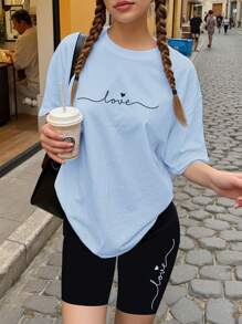 SHEIN 青少年女孩休闲简约短袖圆领两件套，适合夏季