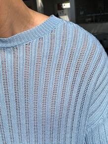 Manfinity CasualKnits Men's Solid Color Knitted Crew Neck Short Sleeve Top, Fashionable For Summer - Blue - View 7