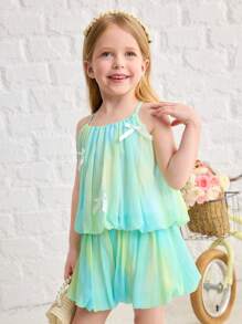 SHEIN Bộ 2 áo yếm ombre và quần short nhún cho bé gái - Màu Hồng Tươi - Xem 5