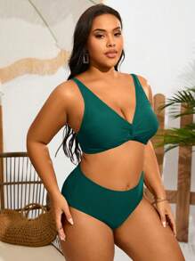Swim Lushoire Set di costumi da bagno tinta unita oversize, include slip da bagno a triangolo, alla moda per l'estate