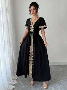 Chiquease Vestido elegante con cuello en V profundo y cinturilla para mujer