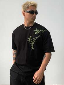 DAZY Men's Summer Bamboo Embroidery Black T-Shirt - Black - View 6