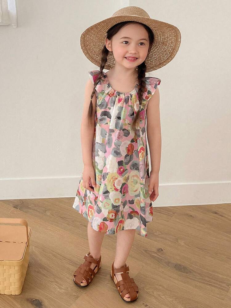 Young Girl Girls Sleeveless Heart & Ditsy Floral A-Line Dress,Girls Summer Outfits Vacation