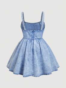 SHEIN MOD 大码夏季休闲水洗牛仔连衣裙 - 淺色水洗藍 - 查看 2