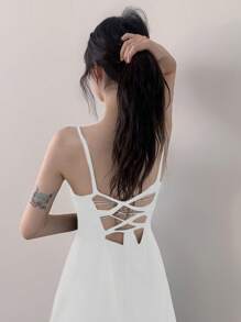 DAZY Đầm Maxi Đen Nhỏ Thanh Lịch Dài Quấn Eo Cho Nữ - trắng - Xem 4