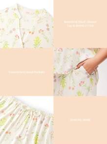 LUVLETTE Conjunto de pijama de mujer con top de manga corta con botones y pantalones cortos con estampado floral en tela de rayón suave, ideal para vacaciones. Pantalones con bolsillos, lencería y ropa interior para novia