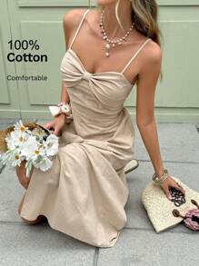 SHEIN Frenchy Vestido casual de vacaciones de unicolor sin mangas y largo hasta la pantorrilla para mujer