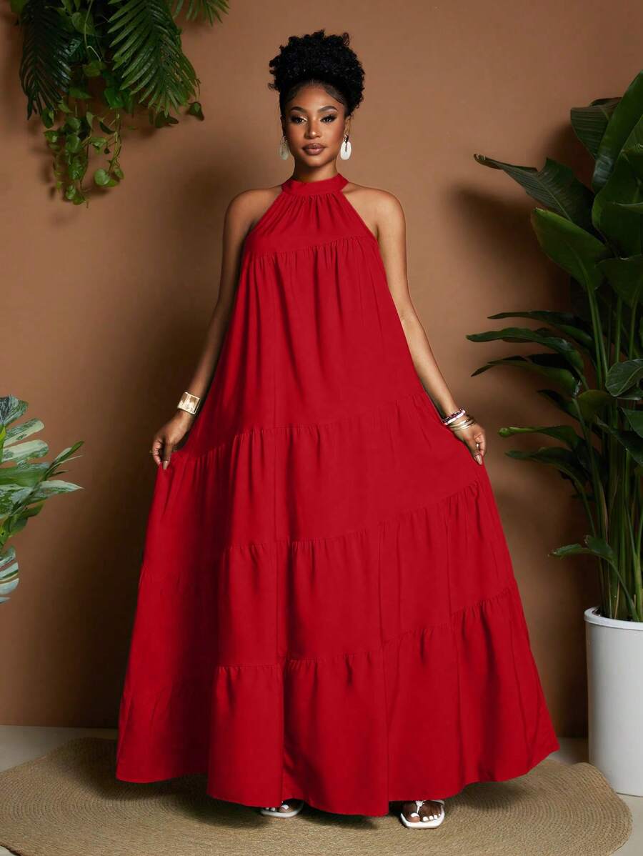 Maweii Plus Size Ruched Sleeveless Flowy Elegant Vacation Dress