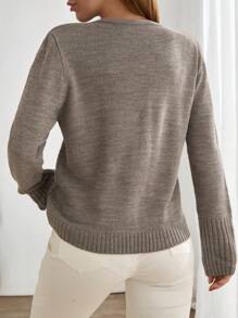 EURMUSE Women Balloon Sleeve Detailed V-Neck Cardigan With Pockets Fall Women Clothes,Long Cardigans Woman,Petite Cardigans,Cardigans - Mocha Brown - View 2