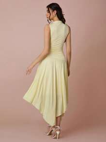 Enchnt 春夏浪漫女士奶油黄可爱蝴蝶结装饰镂空不对称下摆无袖长裙，甜美优雅，适合度假、约会、节日、派对、毕业典礼和婚礼宾客，舞会礼服，音乐会节日服装女士，复活节礼服女士，女士夏装，女士太阳裙，夏装 - 黃色 - 查看 7