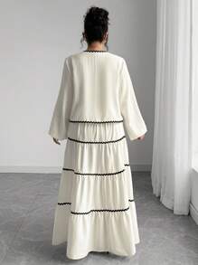 Elenzga 大码女式编织纹理长袖开衫，系带，拼色荷叶边下摆长款 A 字裙两件套，法式优雅浪漫