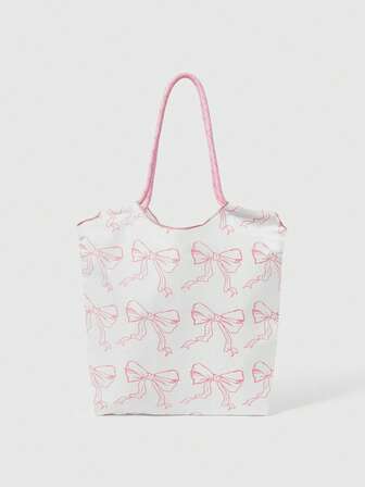 Kawaii 1 pieza Bolso de tela de mujer con decoración de lazo rosa