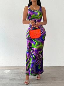 SHEIN LUNE 女士时尚高腰长裙女装 - 紫丁香色 - 查看 1