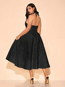 SHEIN BAE Vestido elegante de mujer talla grande con cuello en V profundo y estampado floral jacquard, para fiesta de cumpleaños, boda, dama de honor, cóctel, vestido de noche