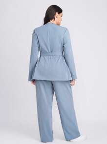 Scrubzie Plus Size Wrinkle-Resistant Cross-Wrap Long Sleeve Top And Pants Women Care Uniform Set Scrub Set - Baby Blue - View 2