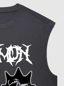 ROMWE MEN Street Life Conjunto de pantalones cortos y camiseta de tirantes con estampado de dibujos animados para hombre - Negro - Ver 7