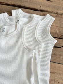 SHEIN Vintaside Kids Baby Boy Summer Sleeveless Tank Bodysuit And Short-Sleeved Bodysuit Six Sets,Suitable For To Play, Sports, Home Leisure, Toddler, Party And Other Occasions - White - View 8