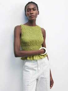 Maija Áo kiểu dáng ôm sát, cổ thuyền, viền bèo nhún, màu xanh lá cây, mẫu mới Xuân/Hè 2026, phù hợp cho mùa xuân/hè, phong cách Bohemian, thích hợp cho khách dự đám cưới, tiệc brunch, sân bay, mặc thường ngày, lễ tốt nghiệp, đa năng, kỳ nghỉ hè, ngày Valentine, đi biển, du lịch. - màu xanh lá - Xem 4