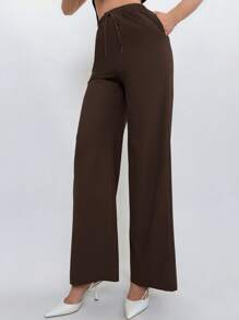 Aloruh Conjunto de Top Halter e Calça em Cor de Café Simples para Uso Diário da Mulher