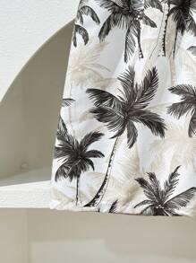 SHEIN Palm Tree Printed Swim Trunks For Teenage Boys, Comfortable And Casual For Swimming Pool And Beach