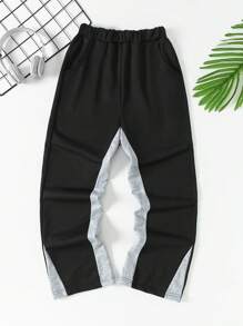 SHEIN Pantalón de chándal de pierna acampanada con parches de colores contrastantes para adolescentes