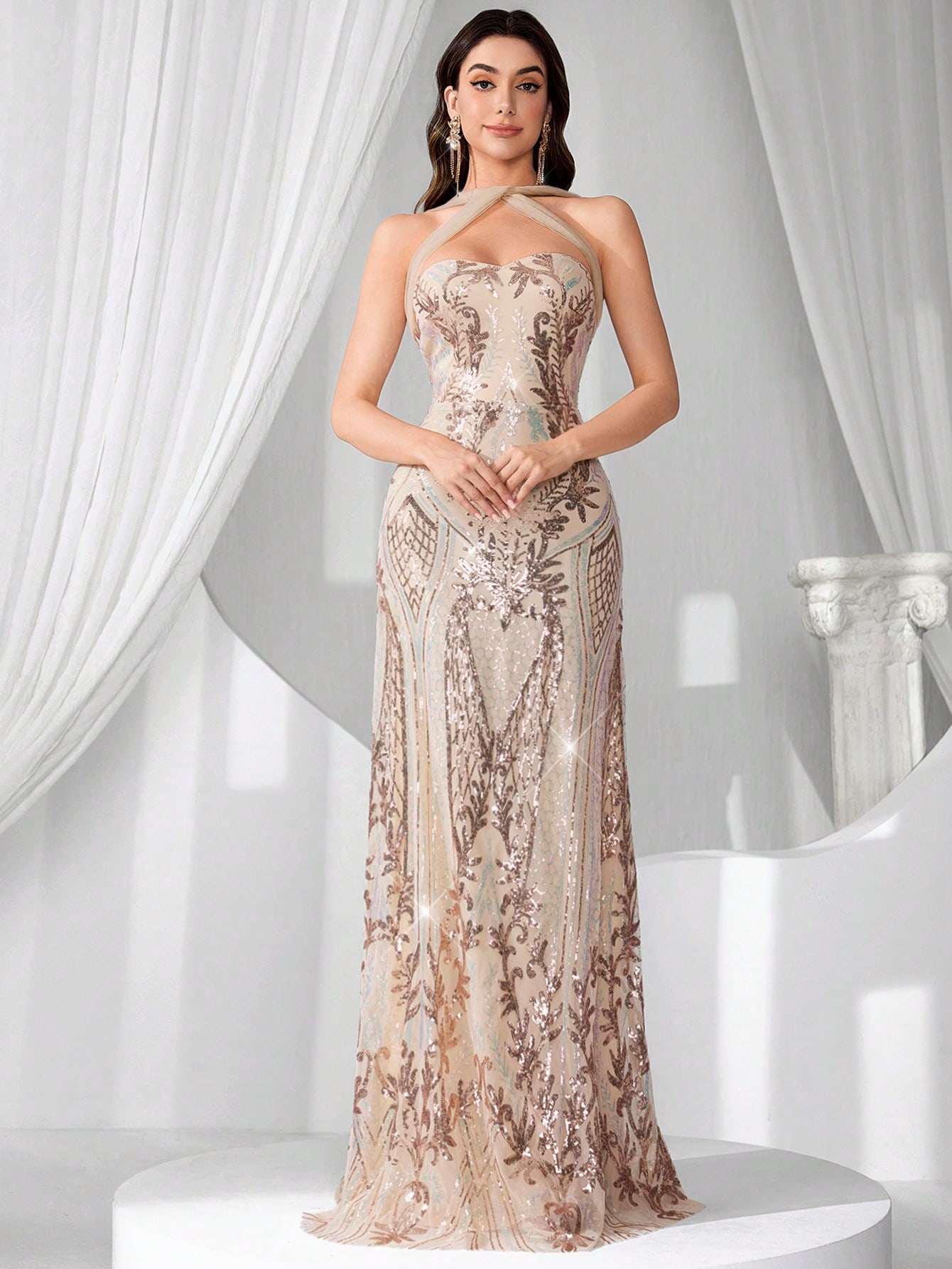 Coutiva ثوب سهرة رسمي نسائي (مزين بشكل كبير) ، فست...