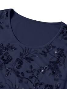 Ellevyn 2pcs Women Sequin Party Dress & Fitted Short Sleeve Outerwear Set Navy Blue