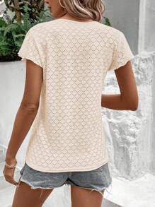SHEIN LUNE Camiseta de mujer de manga corta de unicolor con cuello redondo, simple y de moda para el verano