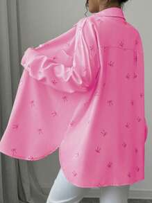 Chiquease 女士休闲粉色蝴蝶印花纽扣前襟衬衫 - 粉色 - 查看 2