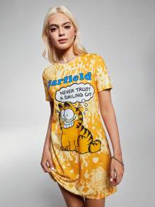 GARFIELD | SHEIN 女士卡通字母印花夏季迷你连衣裙 - 黃色 - 查看 6