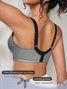 SHEIN 1pc Women's Black Wire Rim Casual Comfortable Gather Push-Up Bra With Wide Strap - Black and White - View 7