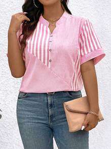 EMERY ROSE Áo sơ mi tay ngắn cổ khoét họa tiết sọc cỡ lớn, phù hợp cho mùa hè - Nhiều màu - Xem 3