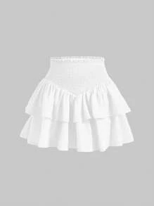 SHEIN Tween Girls' Casual Solid Color Skirt, Summer - White - View 9