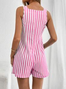 SHEIN Essnce 女式休闲条纹印花连体裤，带口袋，无袖 - 粉色 - 查看 2