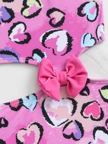 1 件装女婴/女婴豹纹可爱连体泳衣，夏季海滩度假 - 彩色 - 查看 3