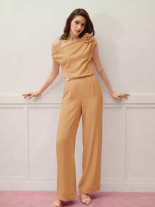 MOTF PREMIUM Asymmetrischer Blumen-Stereo-Necktop und Bügelfalten-Hose