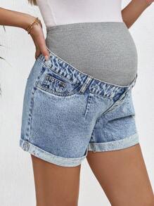 SHEIN Pregnant Women's Casual Snug Fit Ripped Denim Shorts, Blue,Beach Outfits For Maternity,Summer/Summer Outfits For Women, Suitable For Parties, Holidays, Dates, Valentine's Day, Afternoon Tea, Suitable For Summer,Spring Summer Vacation Beach Outfits Fashion Outfits,Mother Day/Mom/Mother/ Mommy/Mother's Day/Mama/Mum/Mother's Day Gift,Summer / Summer Outfits For Women/ Summer Clothes / Cute Summer Tops/ Summer Bottoms/Summer For Women - Blue - View 5