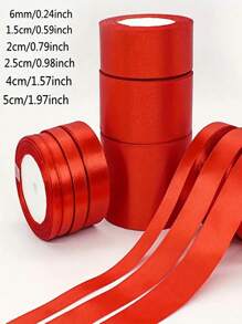 SHEIN 1pc Satin Ribbon(22 Meters/Roll),Double Faced Satin Ribbon For DIY Rose Decor, Gift Wrapping - Wedding Party Bow Ribbon For Table Chair Decoration, Flower Door, Gift Box, Cake Decor, Apparel Accessories, Weaving ,Creates Elegant Festive Atmosphere,Bow Ribbon(0.6/1/1.5/2/2.5/4/5 Cm Width) - Red - View 2