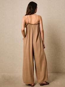 Poéselle 女士纯色休闲假日连体裤 - 卡其色 - 查看 2