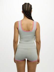 SUMWON WOMEN Athletic Two-Piece Set Contrast Binding Workout Set Lounge Set Boxer Style Gym Set Stretchy Tank Top And Biker Shorts Ribbed Exercise Outfit Athleisure Matching Set