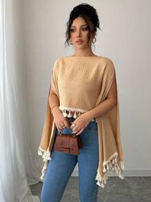 SHEIN Unity Solid Color Asymmetrical Hem Long Sleeve Versatile Blouse Fall Cloth For Women - Khaki - View 6