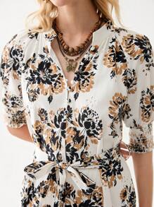 Florisole 女士夏季棉质印花舒适刺绣连衣裙，长款，优雅袖口细节，法式风格，短袖，度假和海滩 - 彩色 - 查看 6