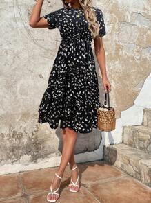 EMERY ROSE Allover Print Ruffle Hem A-Line Dress Maxi Vacation Beach Outfits Women - Multicolor - View 5