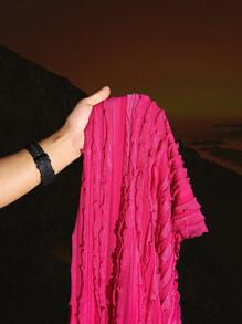 Slaydiva Elegant Beach Vacation Textured Bandeau Waisted Wide-Leg Jumpsuit, Magenta