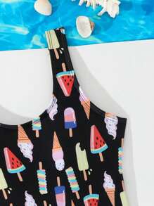 Tween Girl Random Ice Cream Print One-Piece Swimsuit Tween Girls' Scoop Neck Sleeveless One-Piece Swimsuit With Fun All-Over Ice Cream Print Multicolor Short Swimsuit For Tween Girls: Sleeveless Scoop Neck And Full Print Design Young Girls Sets Summer Young Girls Sets Swimming Suits For Teens One Piece Bathing Suits For Teens One Piece Swimsuits For Teens One Piece Summer Pink Swim Bohemian Summer Holiday Cute - Multicolor - View 6