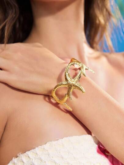 ROMWE Avant 1 Pc Starfish Arm Cuff, Vintage Sexy High Quality Ocean Element Cuff, Unique Versatile Fashion Accessory For Beach Vacation