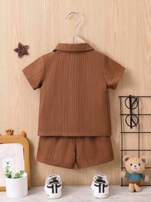 SHEIN Vintaside Kids 2 pièces Ensemble Casual pour Bébé Garçon, Chemise à Manches Courtes Col Chemise et Short à Taille Élastique, Été, 3 Mois - 3 Ans